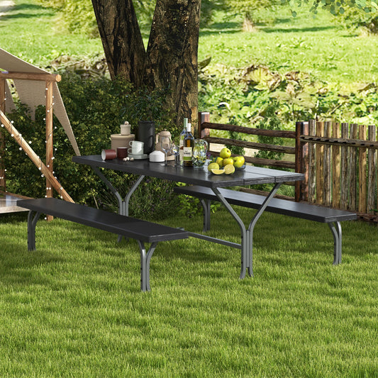 6 Feet Picnic Table Bench Set with HDPE Tabletop for 8 Person-Black - Tampa Home & Garden Store