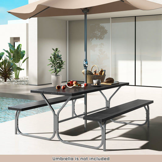 6 Feet Picnic Table Bench Set with HDPE Tabletop for 8 Person-Black - Tampa Home & Garden Store