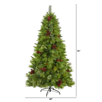 6’ Montana Mixed Pine Artificial Christmas Tree with Pine Cones, Berries and 814 Bendable Branches - Tampa Home & Garden Store