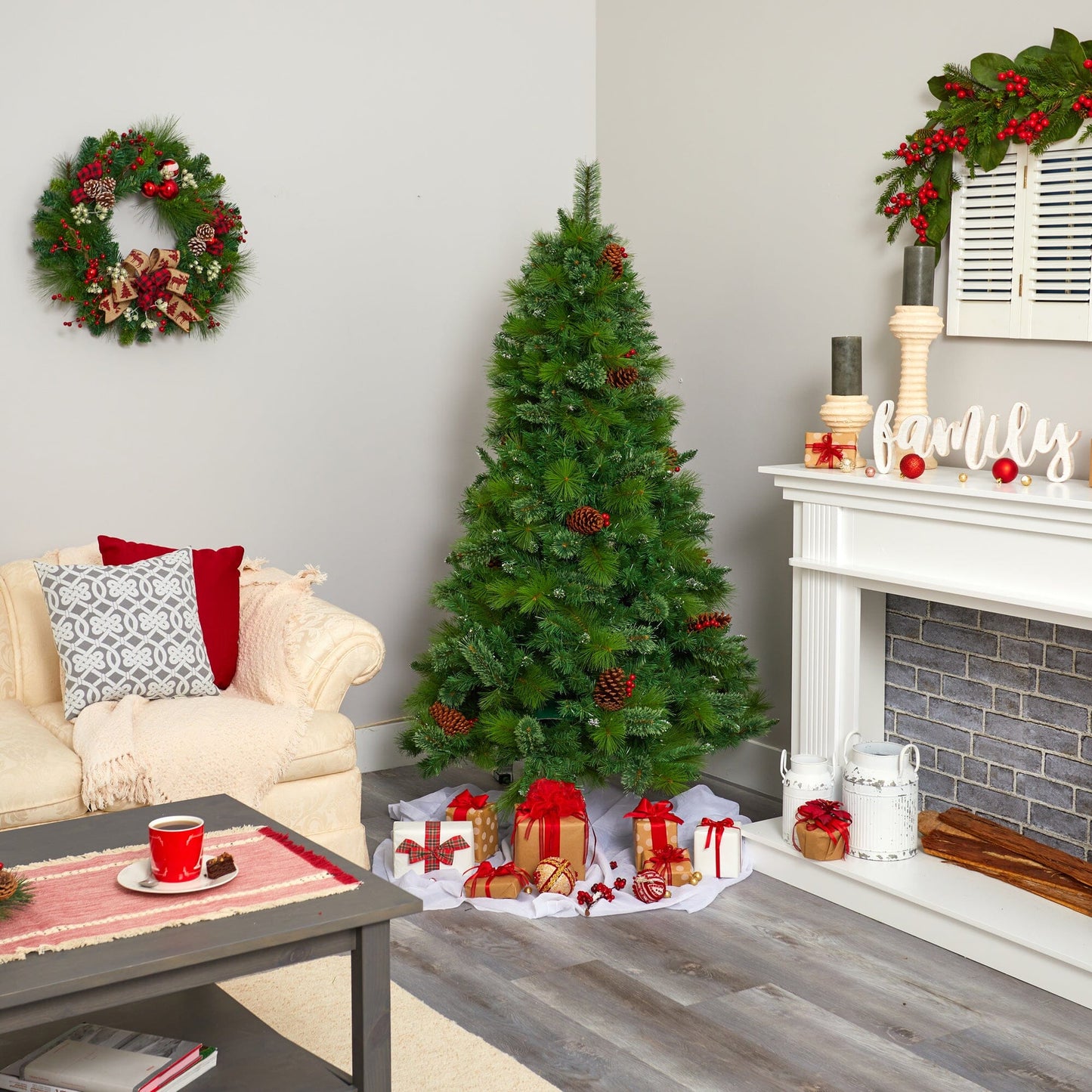 6’ Montana Mixed Pine Artificial Christmas Tree with Pine Cones, Berries and 814 Bendable Branches - Tampa Home & Garden Store