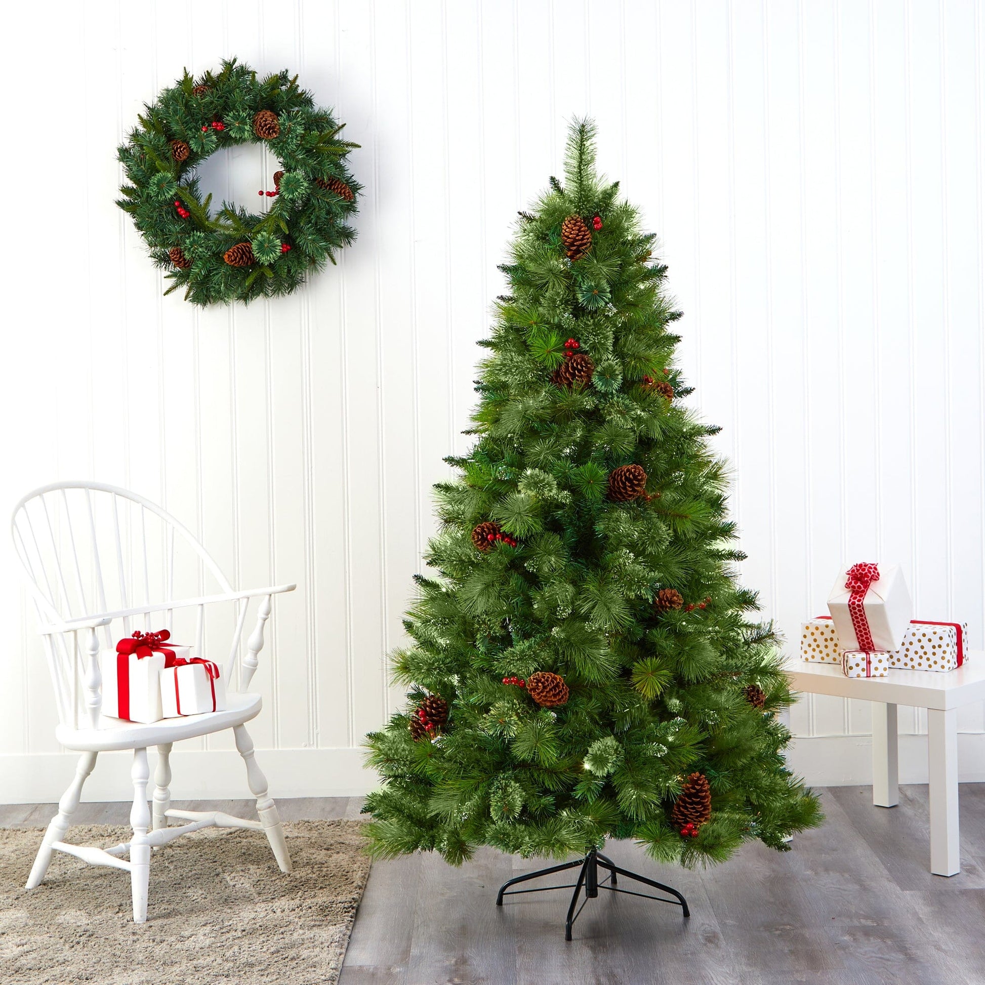 6’ Montana Mixed Pine Artificial Christmas Tree with Pine Cones, Berries and 814 Bendable Branches - Tampa Home & Garden Store