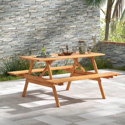 6 Person Picnic Table Set Patio Rectangle with 2 Built-in Benches and Umbrella Hole - Tampa Home & Garden Store