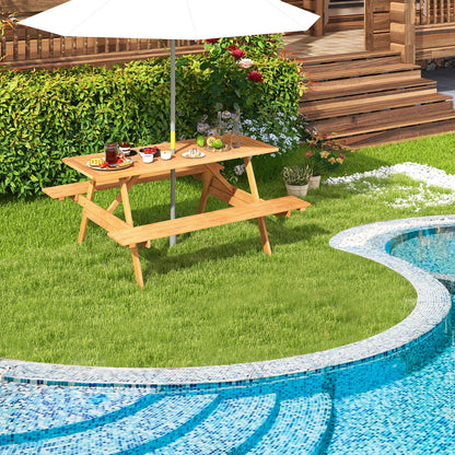 6 Person Picnic Table Set Patio Rectangle with 2 Built-in Benches and Umbrella Hole - Tampa Home & Garden Store