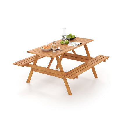 6 Person Picnic Table Set Patio Rectangle with 2 Built-in Benches and Umbrella Hole - Tampa Home & Garden Store