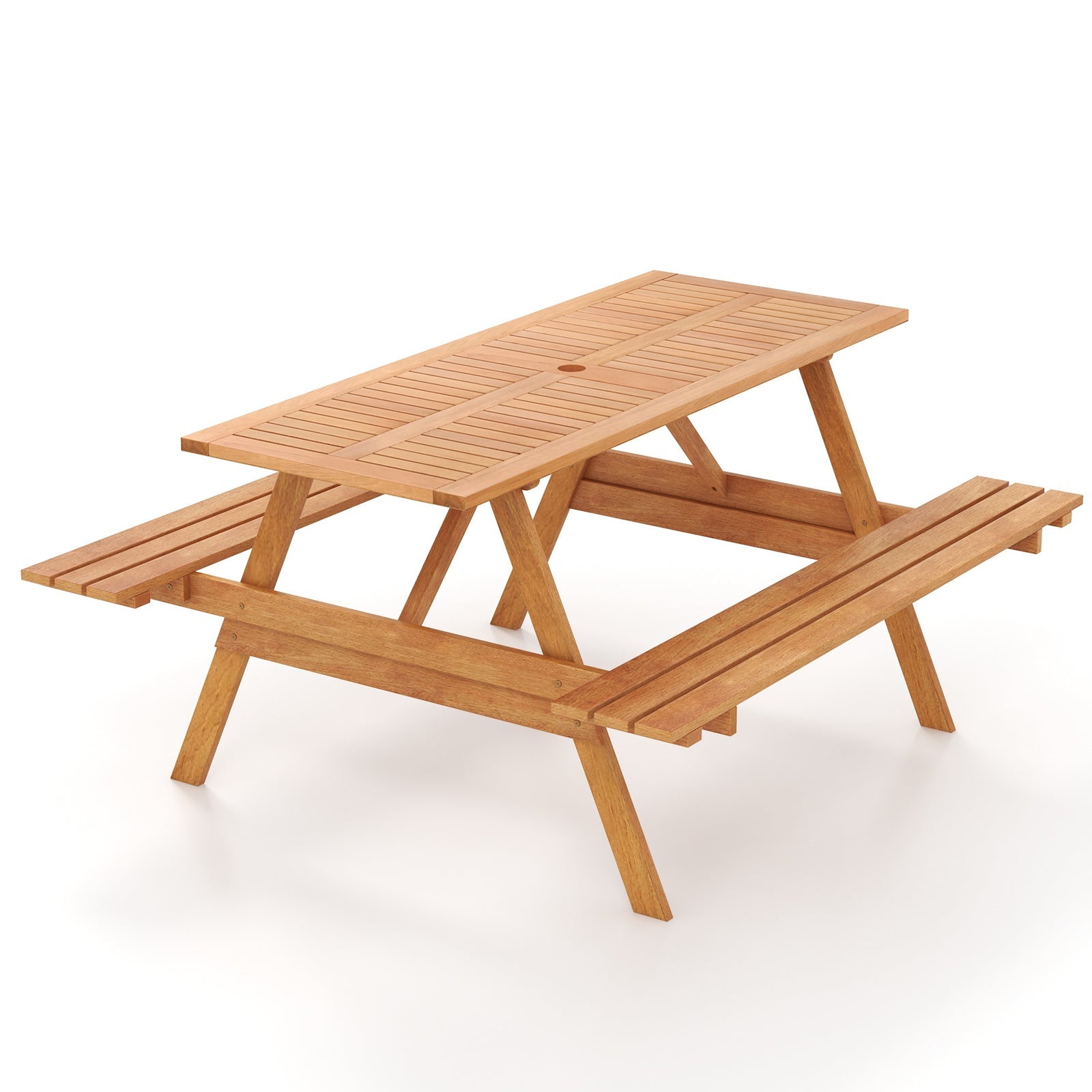 6 Person Picnic Table Set Patio Rectangle with 2 Built-in Benches and Umbrella Hole - Tampa Home & Garden Store