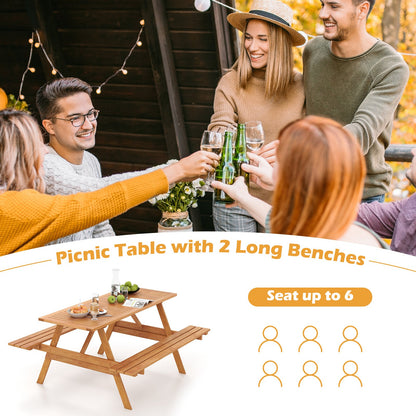 6 Person Picnic Table Set Patio Rectangle with 2 Built-in Benches and Umbrella Hole - Tampa Home & Garden Store
