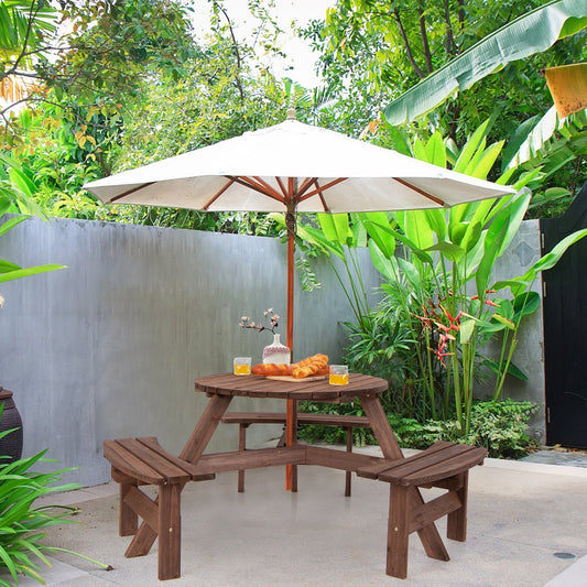 6 Person Wooden Picnic Table Set with Bench and Umbrella Hold - Tampa Home & Garden Store