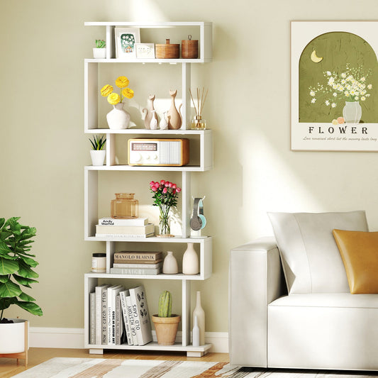 6-Tier Bookcase with Anti-Tipping Kit-White