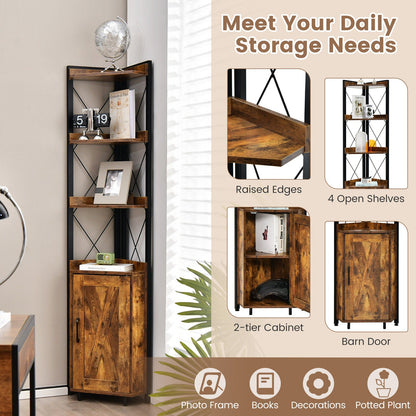 Tall corner storage cabinet with black metal frame, 3-tier wood shelves, and bottom enclosed cabinet DirectDeals on Tampa Home & Garden Store