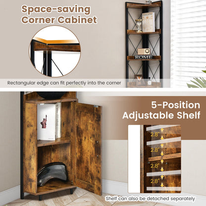 Tall corner storage cabinet with 3 wood shelves and black metal frame; enclosed cabinet included on Tampa Home & Garden Store