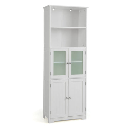 6-Tier Freestanding Bathroom Cabinet with 2 Open Compartments and Adjustable Shelves-Black