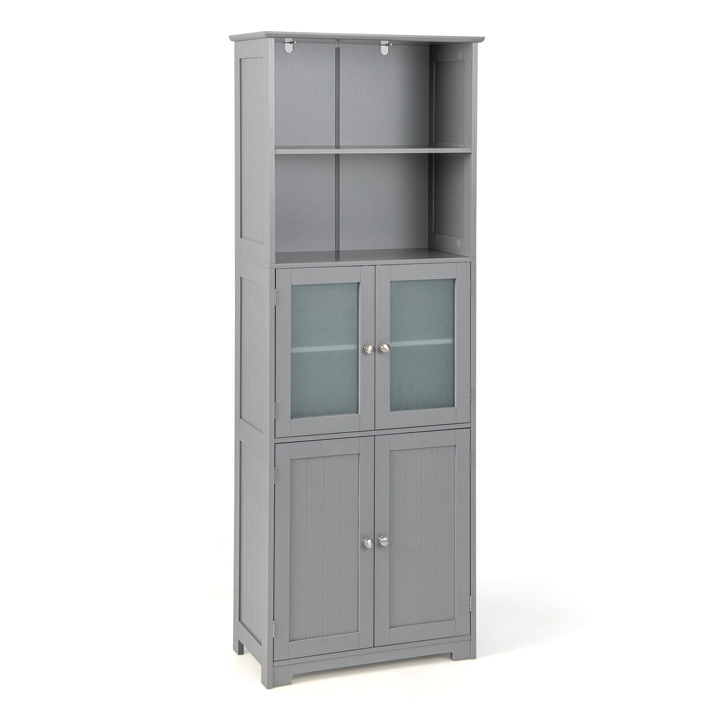 6-Tier Freestanding Bathroom Cabinet with 2 Open Compartments and Adjustable Shelves-Black