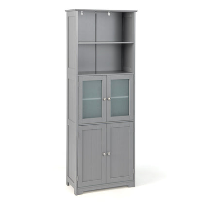 6-Tier Freestanding Bathroom Cabinet with 2 Open Compartments and Adjustable Shelves-Black