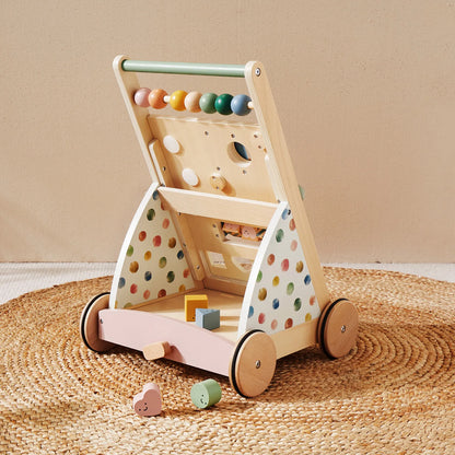 Tiny Land Versatile Natural Wooden Baby Walker with colorful bead abacus and wheeled frame on Tampa Home & Garden Store