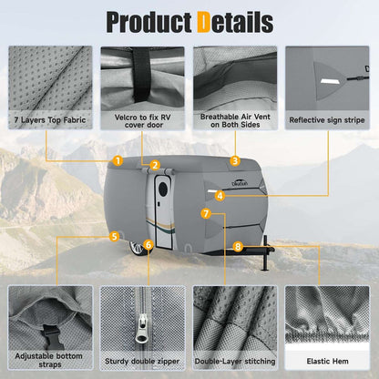 7 Layers Fiberglass Travel Trailer Cover by Dikasun Outdoor waterproof RV cover with adjustable bottom straps on Tampa Home & Garden Store