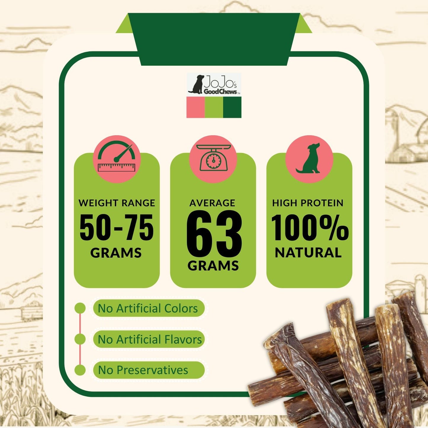 Friandises pour chiens à la goulotte farcie au bœuf 100% naturel – Morceaux à mâcher riches en protéines – 15 cm (25/boîte)