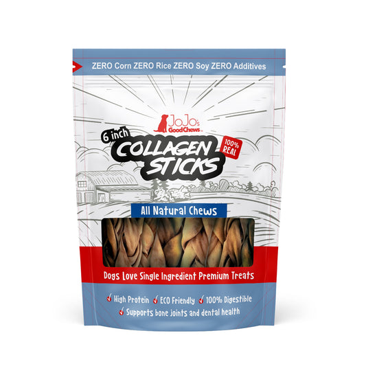 All-Natural Braided Collagen Stick Dog Treats, Supports Joint, Skin & Coat Health – 6-Inch Standard (4-Pack) - Tampa Home & Garden Store
