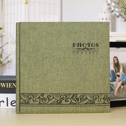 Stevvex 6-inch photo album with green linen cover, 200 pages, classic scrapbook design on Tampa Home & Garden Store