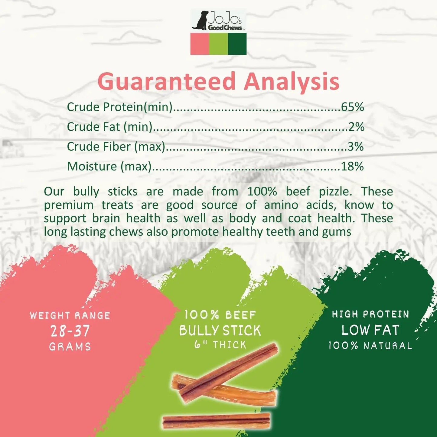 Beef Bully Stick Dog Treats 6-inch thick, 3-pack, high-protein chews on Tampa Home & Garden Store
