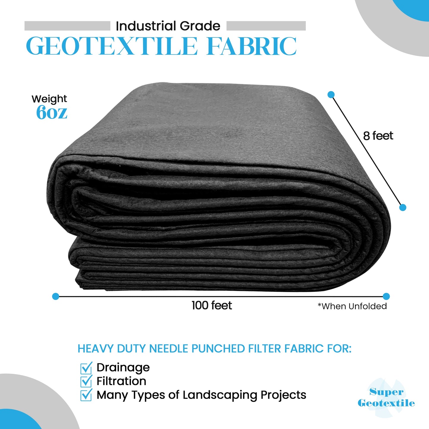 6 oz Non Woven Needle Punched Geotextile Filter Fabric - 50 Year Fabric - Tampa Home & Garden Store