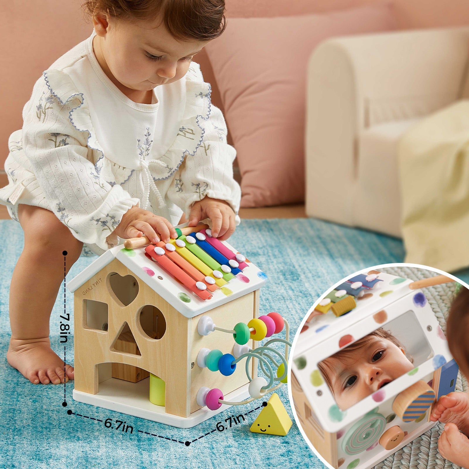 Tiny Land Cottage Activity Cube Rainbow baby toy with bead maze top by Tiny Land INC on Tampa Home & Garden Store
