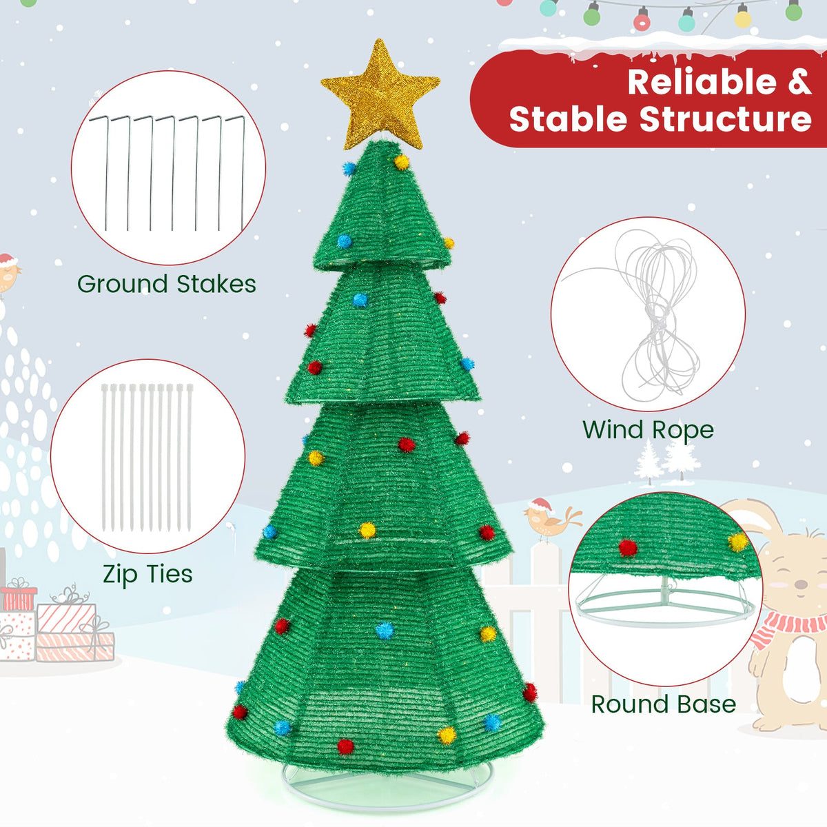 6.2 ft collapsible Christmas tree with 200 LED lights and star topper DirectDeals artificial tree round base on Tampa Home & Garden Store
