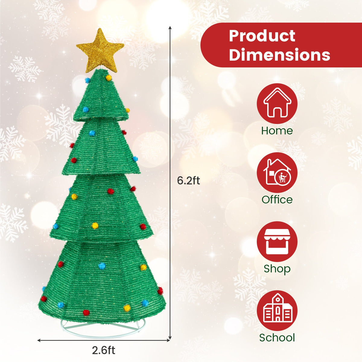 6.2 ft collapsible Christmas tree with 200 LED lights, green tree with star topper DirectDeals on Tampa Home & Garden Store