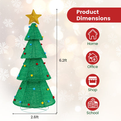 6.2 ft collapsible Christmas tree with 200 LED lights, green tree with star topper DirectDeals on Tampa Home & Garden Store