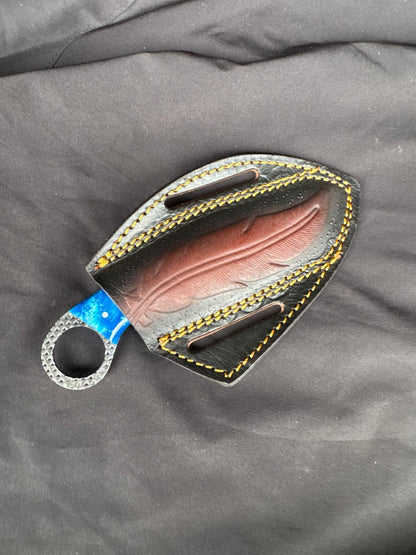 Titan Sapphire Hook Hawkbill Skinner fixed blade knife in black leather sheath on Tampa Home & Garden Store