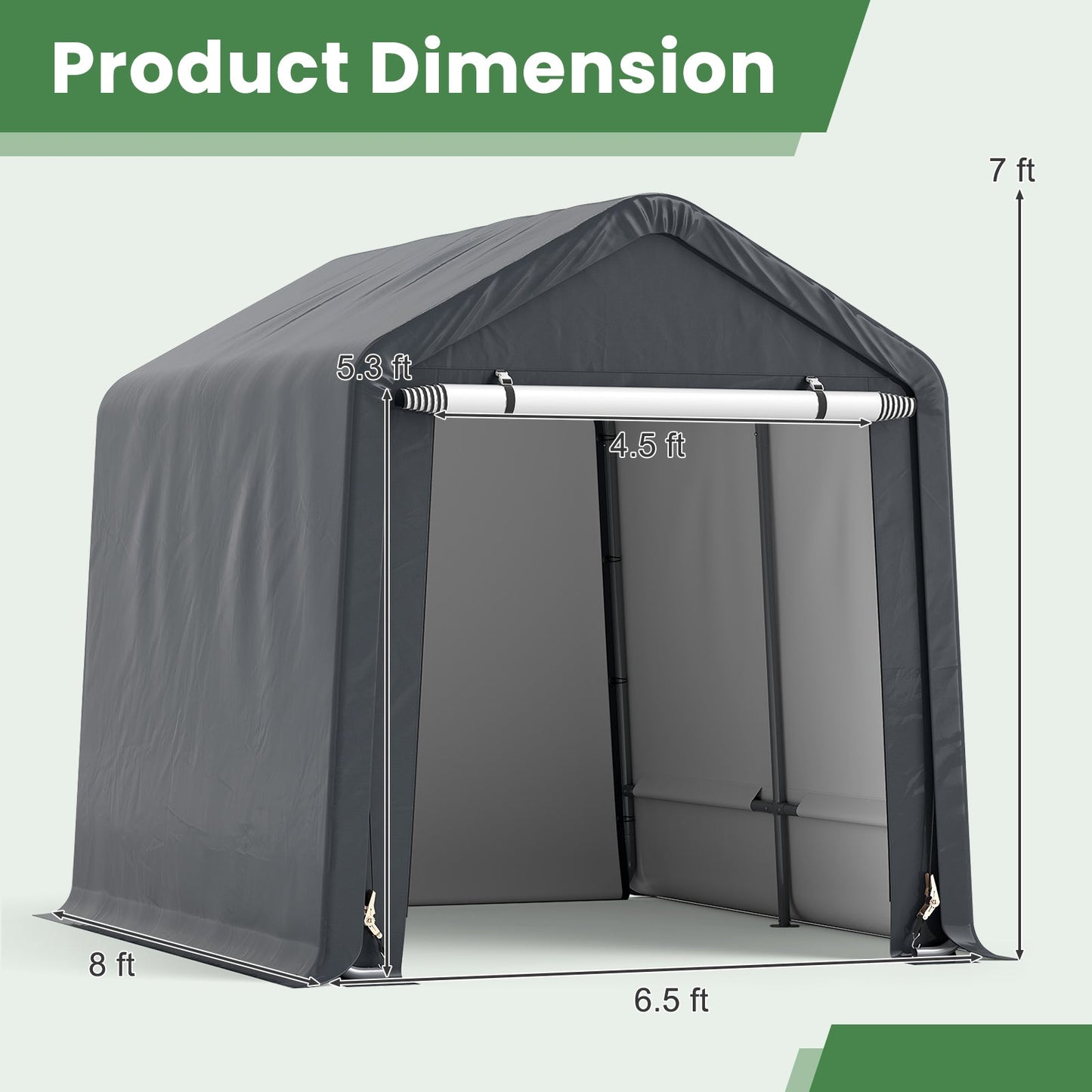 6 x 6.5/8 x 6.5 Feet Portable Motorcycle Outdoor Storage Shelter-8 Feet