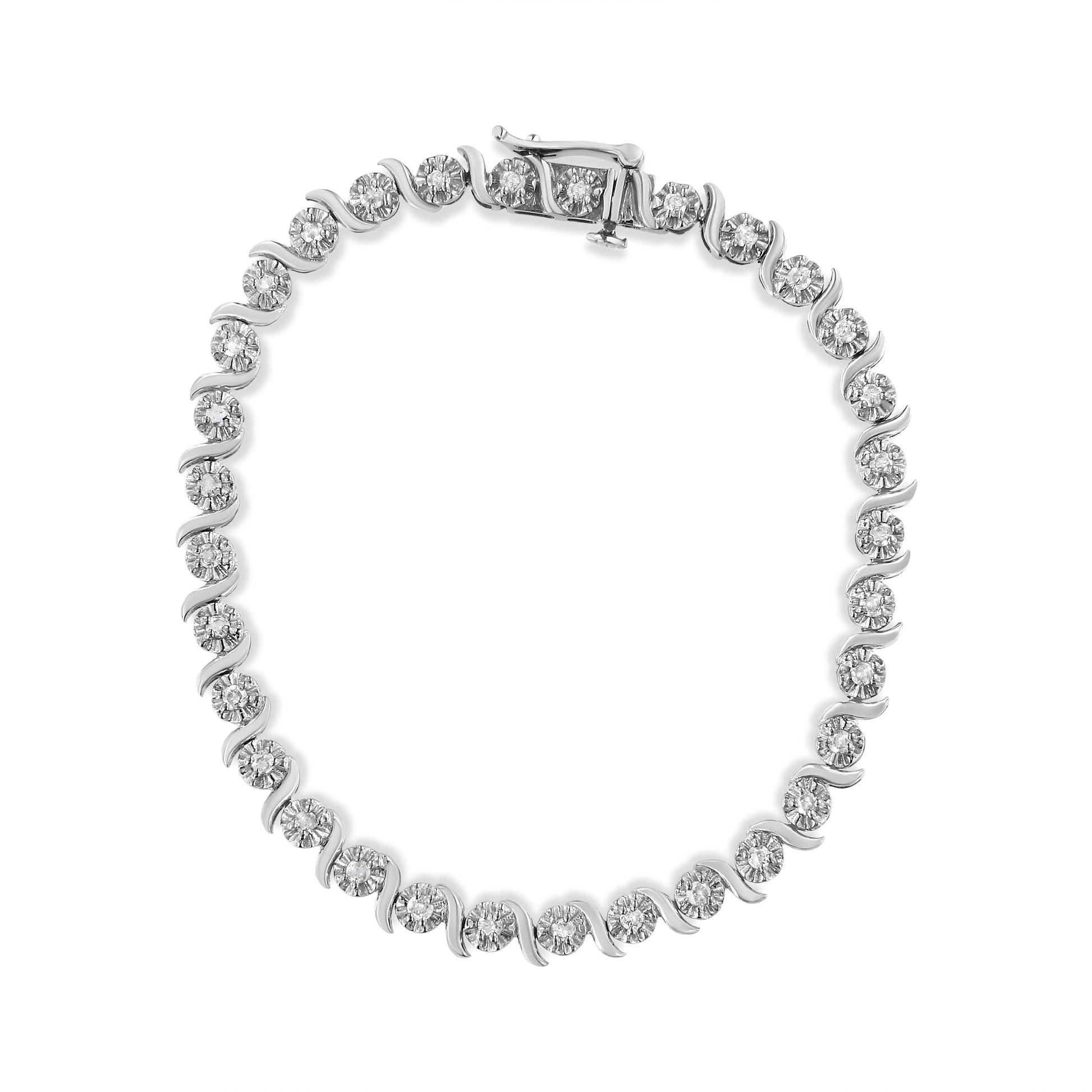 Sterling silver 7in diamond tennis bracelet with spiral wave curved links and pavé diamonds on Tampa Home & Garden Store