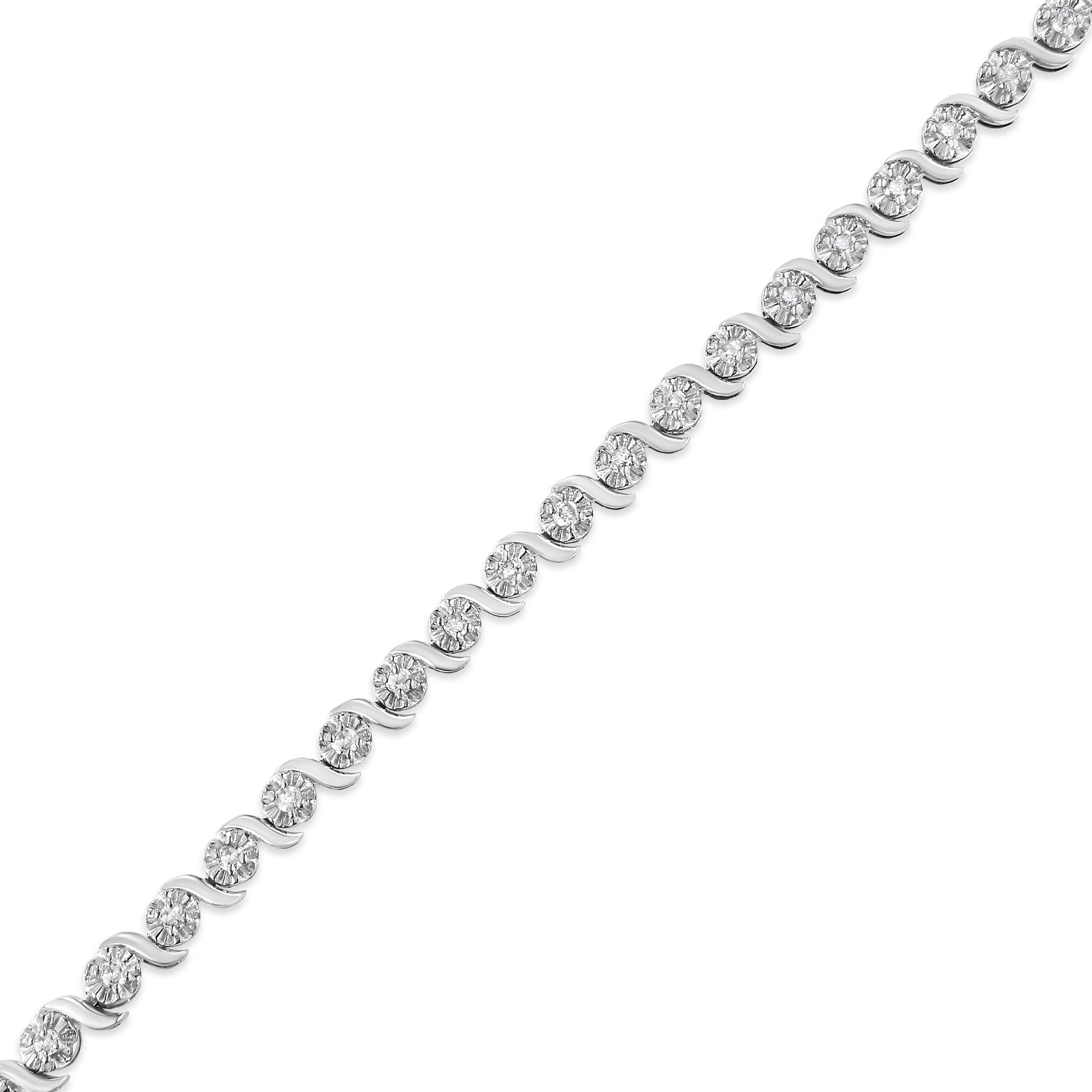 Sterling silver 1.0 cttw diamond tennis bracelet with spiral wave curved-links 7in by Bids.com on Tampa Home & Garden Store
