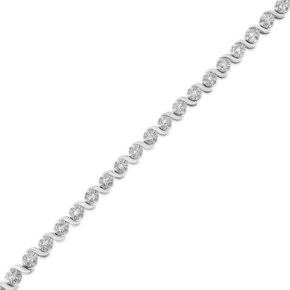Sterling silver 1.0 cttw diamond tennis bracelet with spiral wave curved-links 7in by Bids.com on Tampa Home & Garden Store