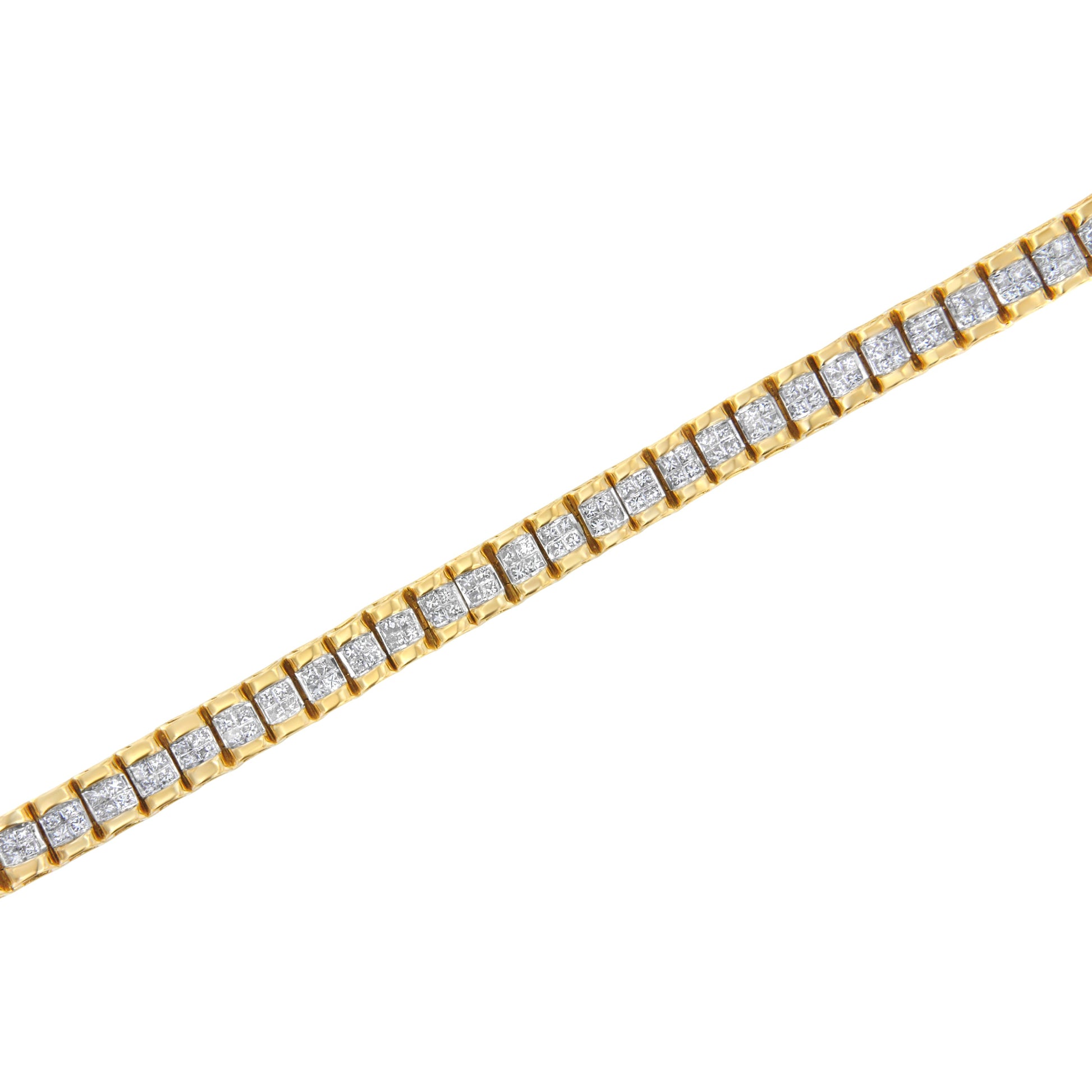Tennis bracelet: 14K yellow gold with 3.0 cttw princess-cut diamonds, invisible-set, H-I SI1-SI2 on Tampa Home & Garden Store