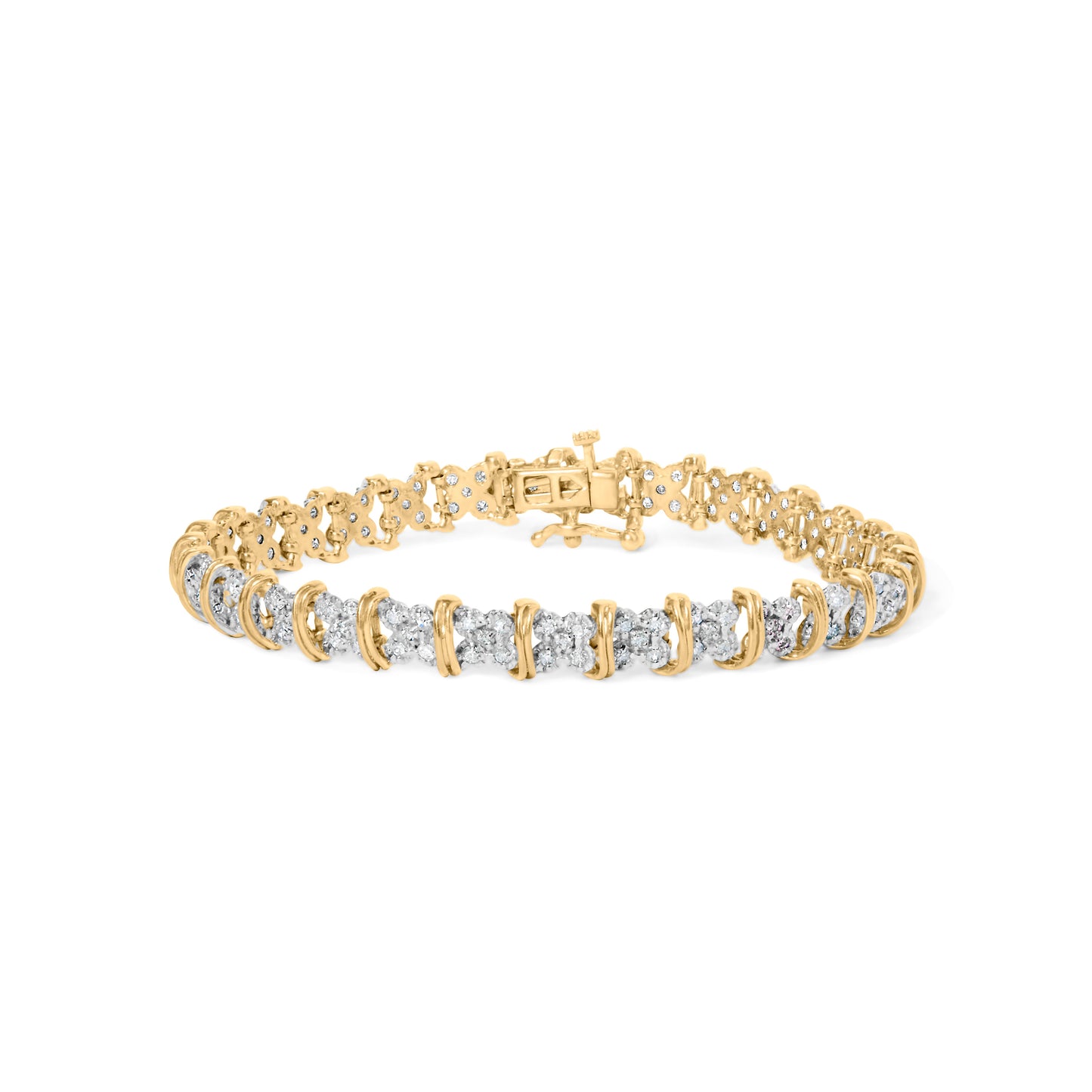 Diamond cluster X-link bracelet in two-tone gold and silver, 7 inch by Bids.com on Tampa Home & Garden Store