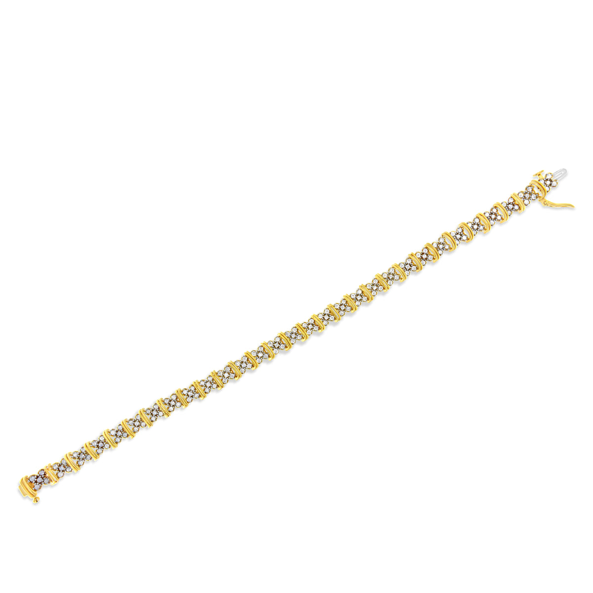 10K yellow gold plated .925 sterling silver diamond cluster X-link bracelet 2.0 cttw, 7in on Tampa Home & Garden Store