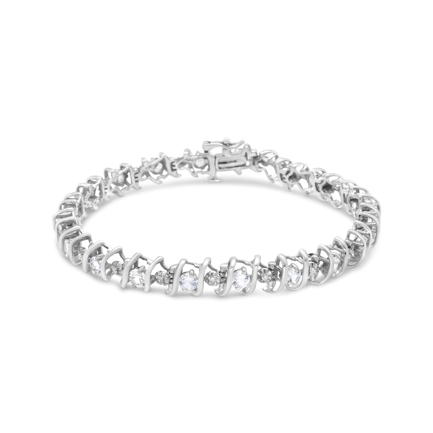 Tennis bracelet in .925 sterling silver with lab-grown blue sapphire and 4 Cttw diamonds on Tampa Home & Garden Store