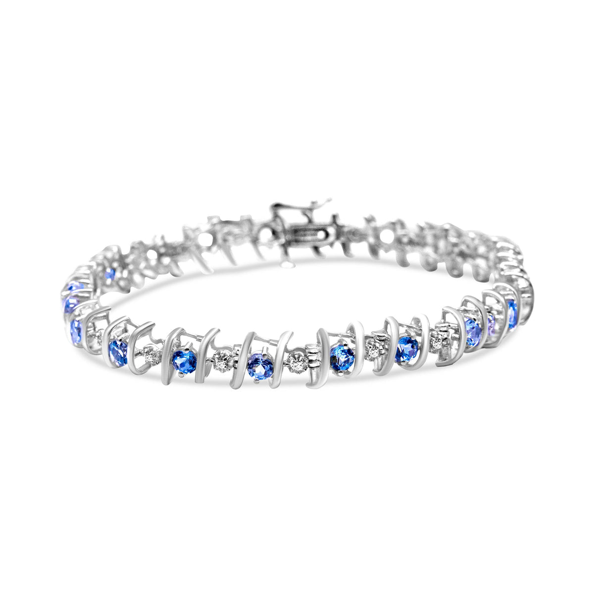 Tennis bracelet 925 sterling silver with created blue sapphire and diamonds, 4 Cttw on Tampa Home & Garden Store