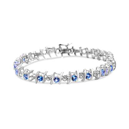 Tennis bracelet 925 sterling silver with created blue sapphire and diamonds, 4 Cttw on Tampa Home & Garden Store
