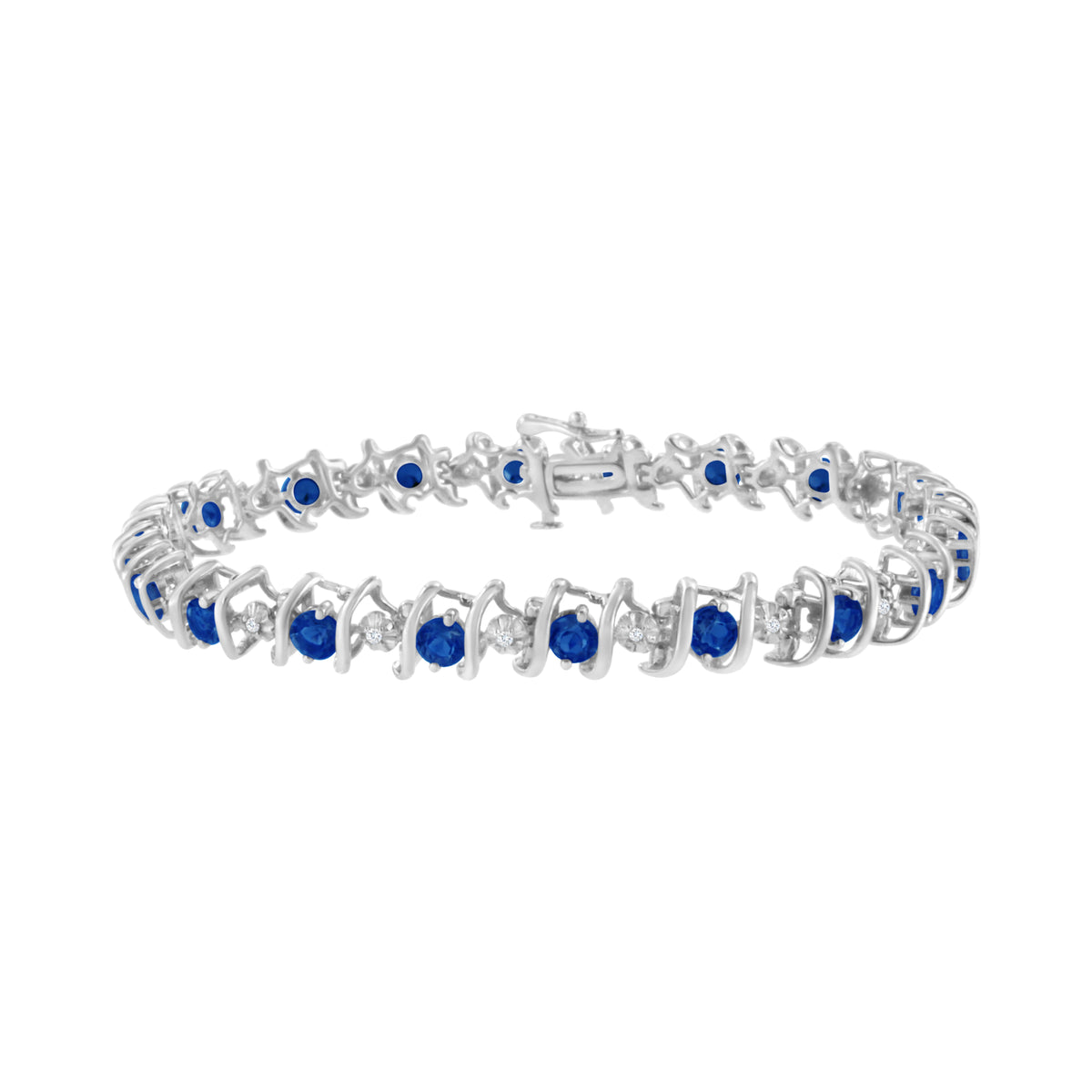 Sterling silver tennis bracelet with created blue sapphire and diamond accents, 4 cttw on Tampa Home & Garden Store
