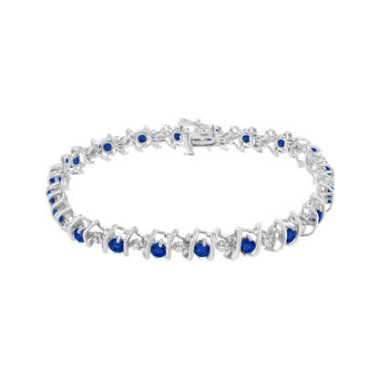 Sterling silver tennis bracelet with blue sapphire stones and round diamonds on Tampa Home & Garden Store