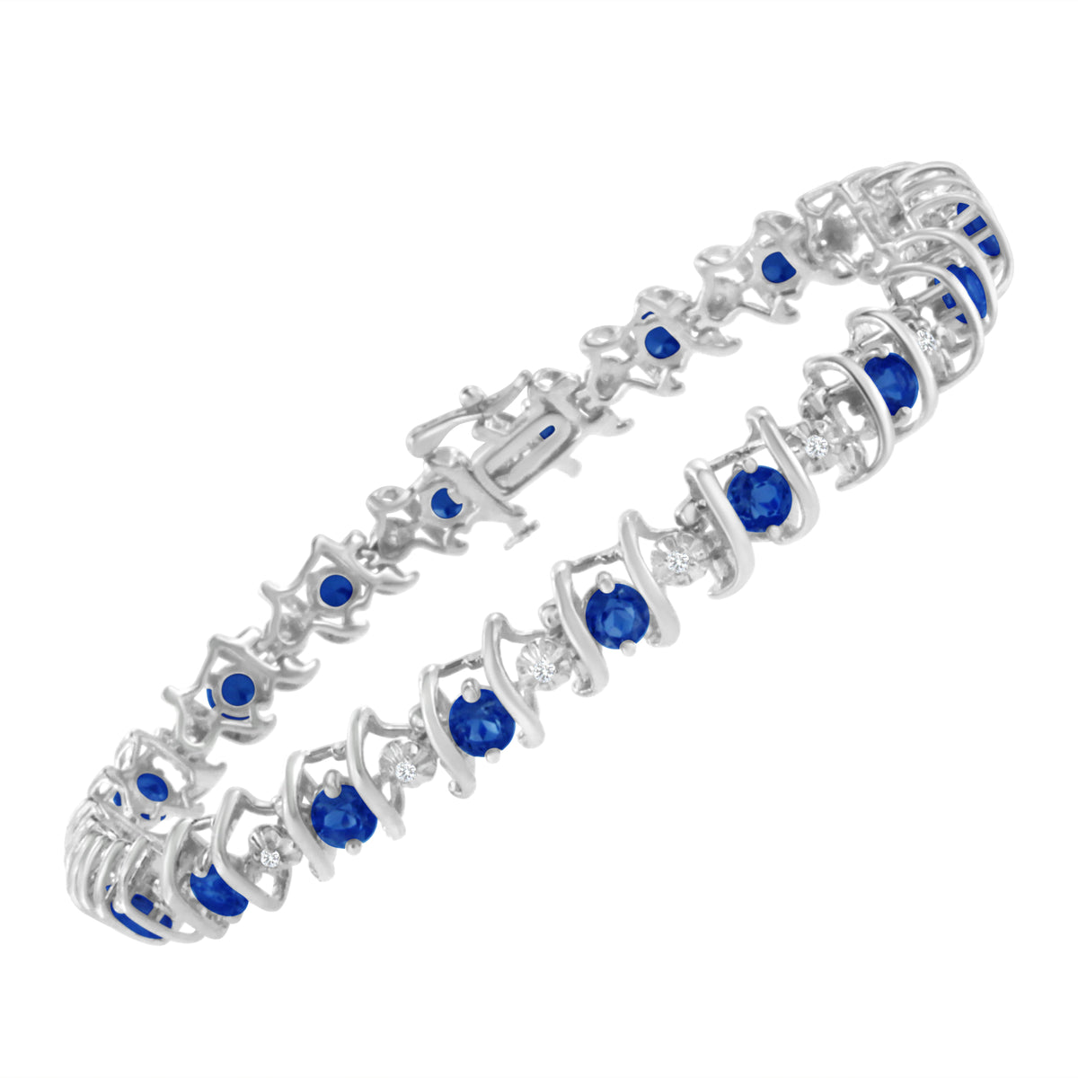 Bracelet, .925 sterling silver tennis with created blue sapphire and diamond accents on Tampa Home & Garden Store