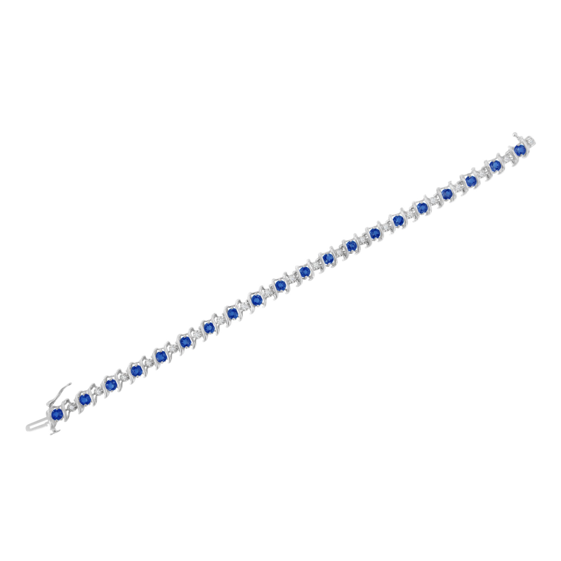Sterling silver tennis bracelet with lab-grown blue sapphires and 4 Cttw diamonds on Tampa Home & Garden Store