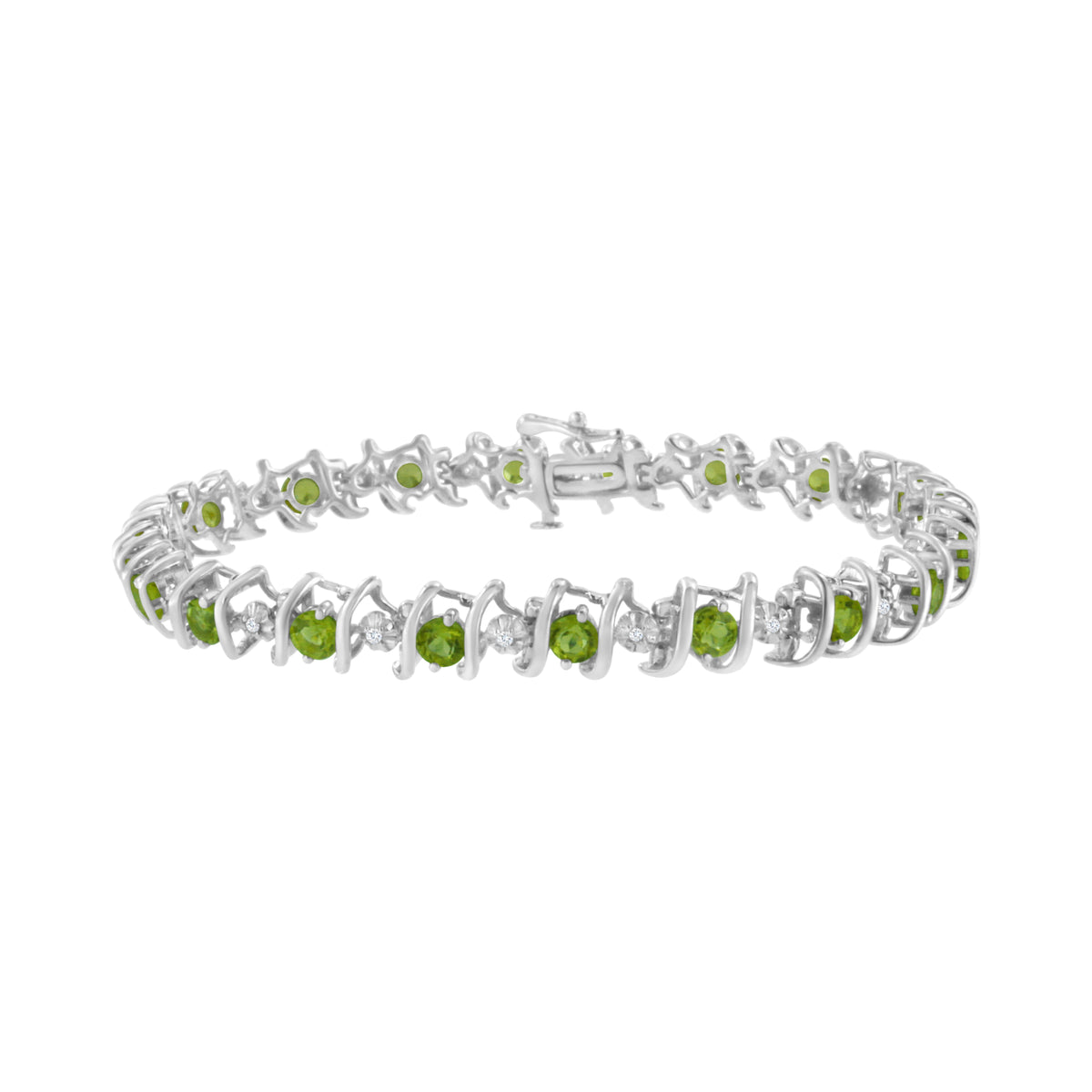 Sterling silver tennis bracelet with green lab-grown gemstones and diamond accents on Tampa Home & Garden Store