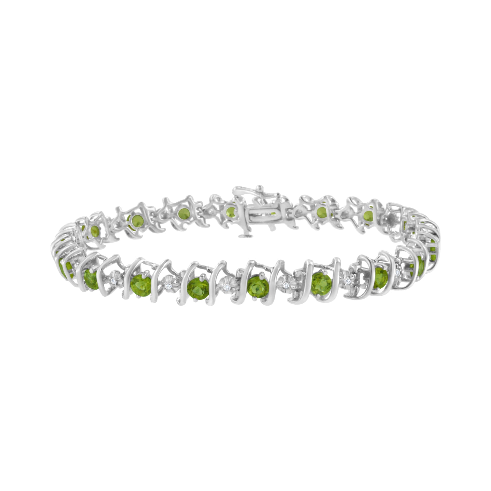 Sterling silver tennis bracelet with green lab-grown gemstones and diamond accents on Tampa Home & Garden Store