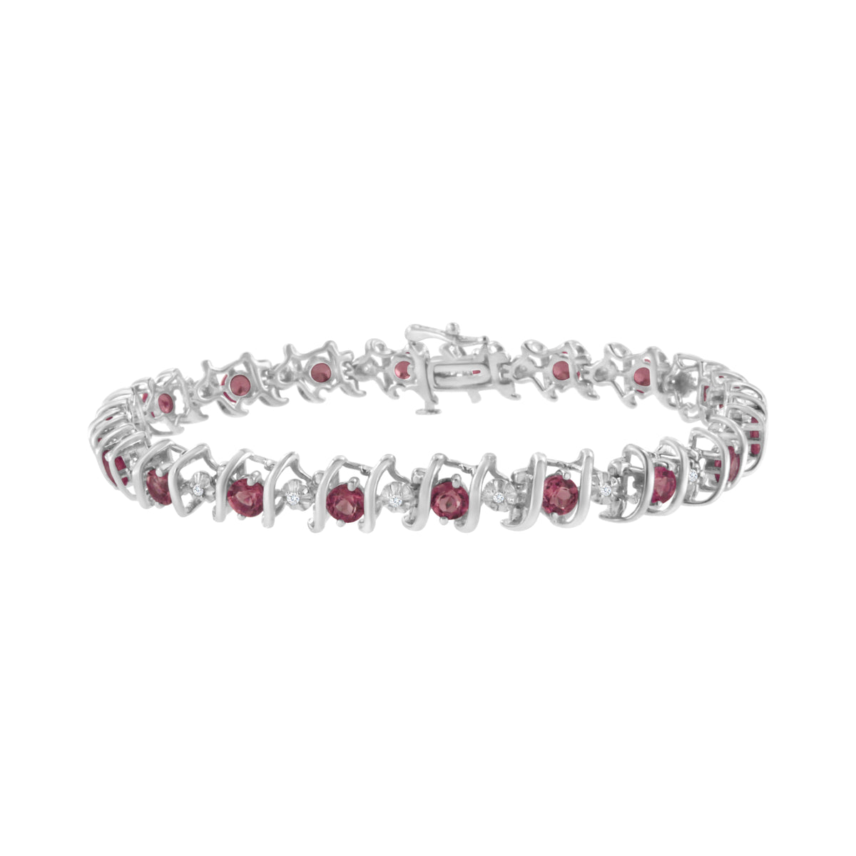 Sterling silver tennis bracelet with pink lab-grown stones and diamonds, 4 Cttw on Tampa Home & Garden Store
