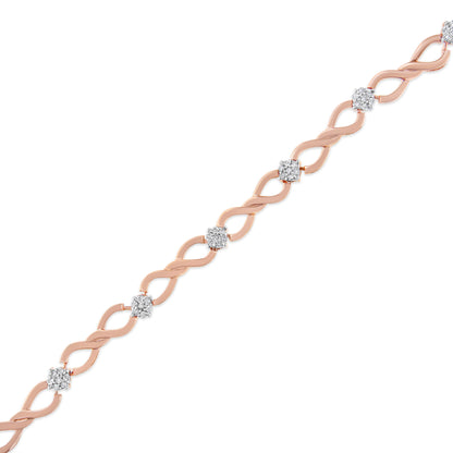 Bracelet: 10K rose gold plated .925 silver infinity-link with diamond cluster accents 7in, Bids.com on Tampa Home & Garden Store