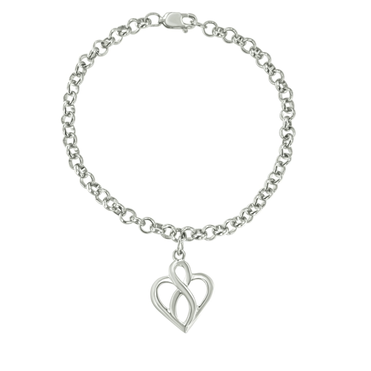 Bracelet .925 Sterling Silver open heart with vertical infinity charm, size 7, link chain on Tampa Home & Garden Store