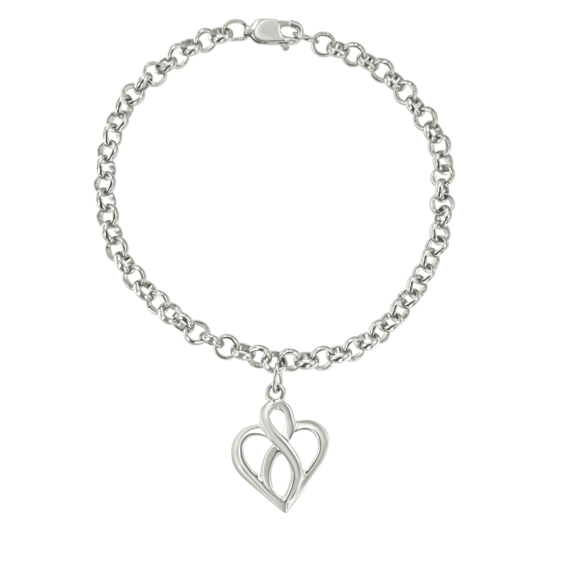 Bracelet .925 Sterling Silver open heart with vertical infinity charm, size 7, link chain on Tampa Home & Garden Store