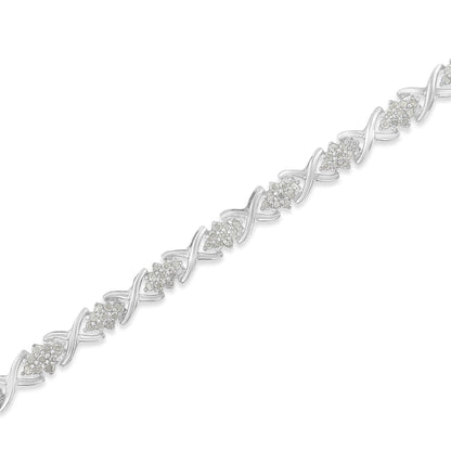 Bracelet .925 Sterling Silver diamond cluster X-link tennis bracelet I-J color I3 clarity 7 inch on Tampa Home & Garden Store